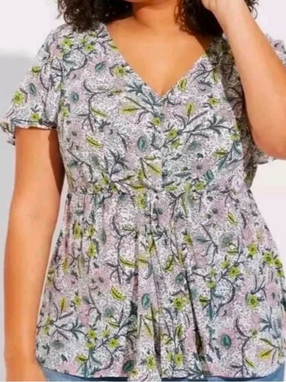 Torrid Georgette Twist Surplice Flutter Sleeve Peplum Top Floral Pink Green 4X